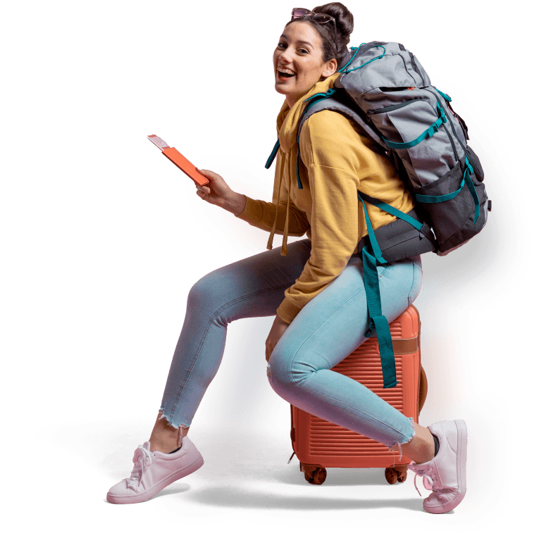 Happy traveler ready for corporate offsite